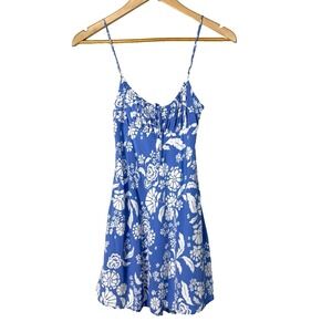 Hello Molly Babydoll Mini Dress Womens XS Blue Floral Summer Beach Vacation